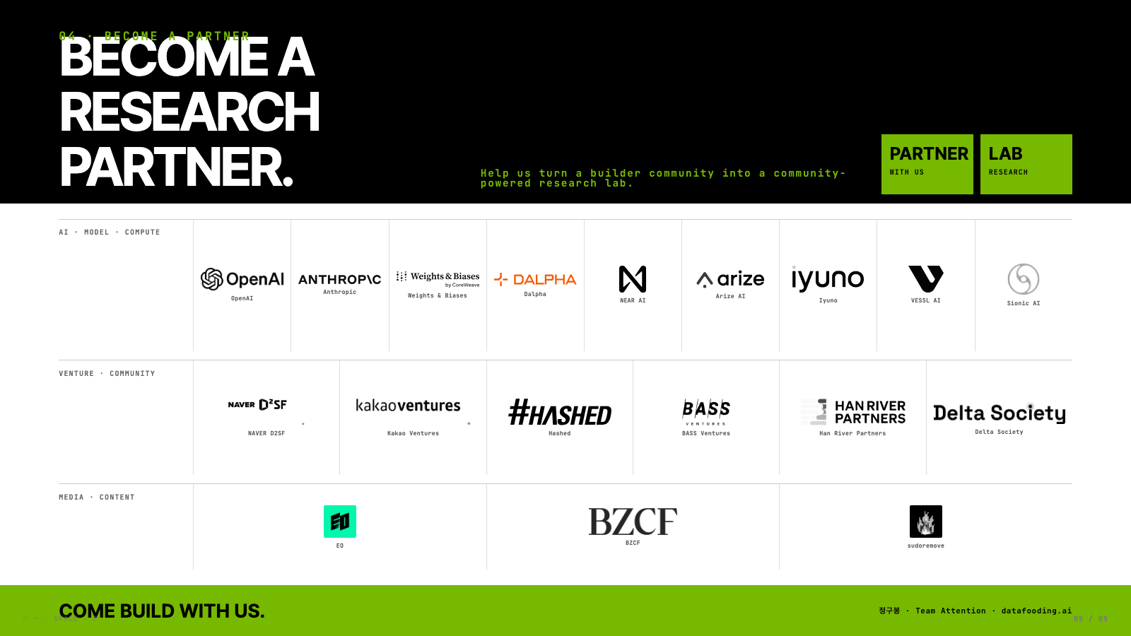 NVIDIA × OpenAI 원본 마지막 페이지: Team Attention 파트너와 COME BUILD WITH US